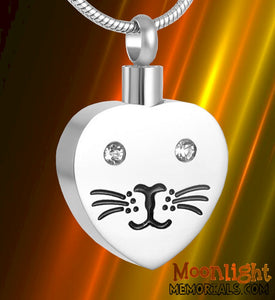 Cat Heart Kitty Crystal Pet Cremation Urn Keepsake Ashes Memorial Necklace