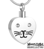 Cat Heart Kitty Crystal Pet Cremation Urn Keepsake Ashes Memorial Necklace