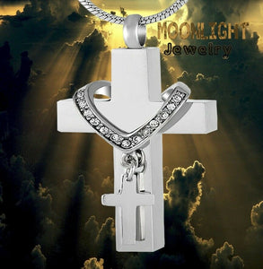 Cross Christian With Charm Urn Cremation Necklace