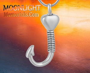 Fish Hook Heart Urn Cremation Necklace