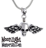 Skeleton Skull Angle Wing Urn Cremation Necklace