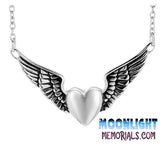 Heart with Angel Wings Urn Cremation Necklace