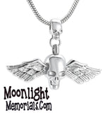 Skeleton Skull Angle Wing Urn Cremation Necklace