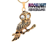 Owl Branch Crystal Eye Urn Cremation Necklace