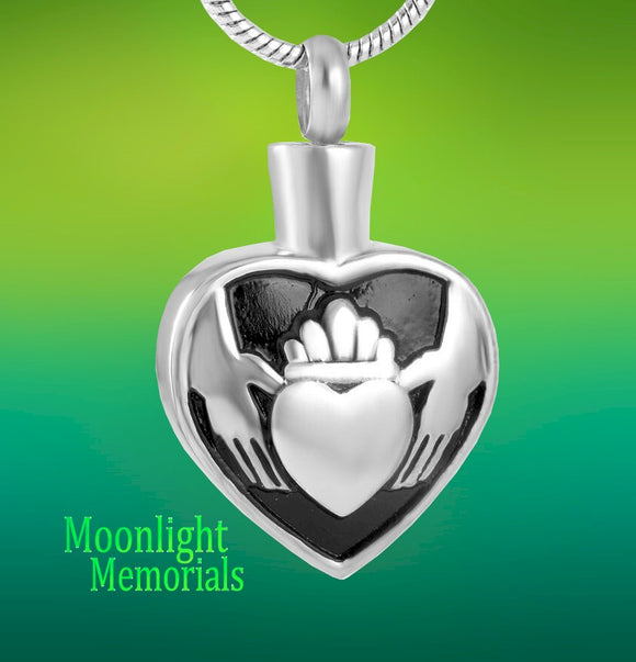 Irish Claddagh Heart Urn Cremation Pendant Ashes Holder Memorial Necklace