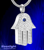 Hamsa Hand Crystal Cremation Urn Keepsake Ashes Memorial Necklace