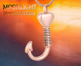 Fish Hook Heart Urn Cremation Necklace