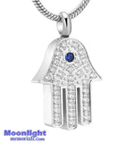 Hamsa Hand Crystal Cremation Urn Keepsake Ashes Memorial Necklace