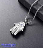 Hamsa Hand Crystal Cremation Urn Keepsake Ashes Memorial Necklace