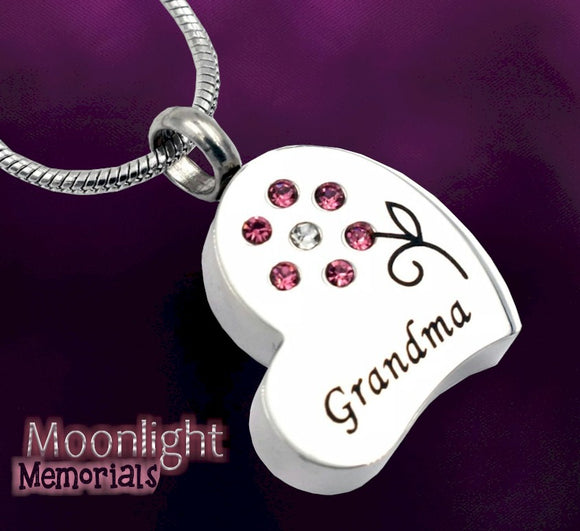 Grandma Heart Embossed Cremation Urn Keepsake Ashes Memorial Necklace