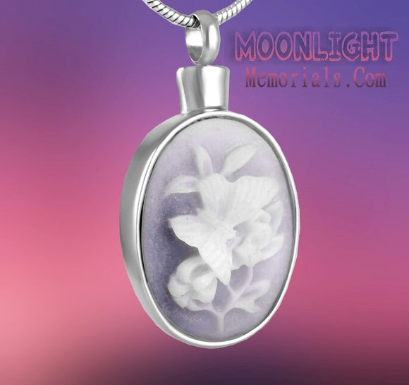 Embossed Butterfly Flower Cremation Urn Keepsake Ashes Memorial Necklace