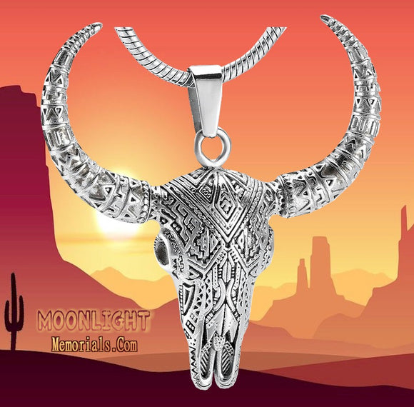 Steer Skull Bull Horn Cremation Urn Keepsake Ashes Memorial Necklace