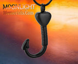 Fish Hook Heart Urn Cremation Necklace