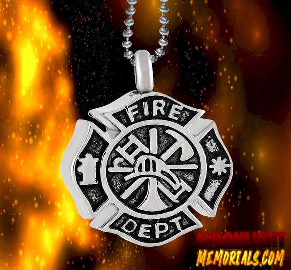 Fire Dept Urn Cremation Pendant Ash Holder Memorial Necklace