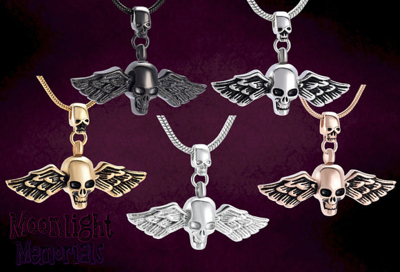 Skeleton Skull Angle Wing Urn Cremation Necklace