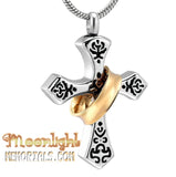 Cross Ring Cremation Urn Keepsake Ashes Memorial Necklace