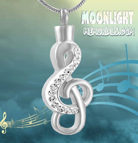 Music Note Crystal Cremation Urn Keepsake Ashes Memorial Necklace