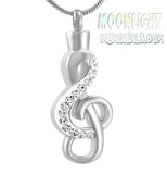 Music Note Crystal Cremation Urn Keepsake Ashes Memorial Necklace