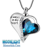 Always in my Heart Crystal Blue Urn Cremation Pendant Ashes Holder Memorial Necklace