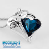 Always in my Heart Crystal Blue Urn Cremation Pendant Ashes Holder Memorial Necklace