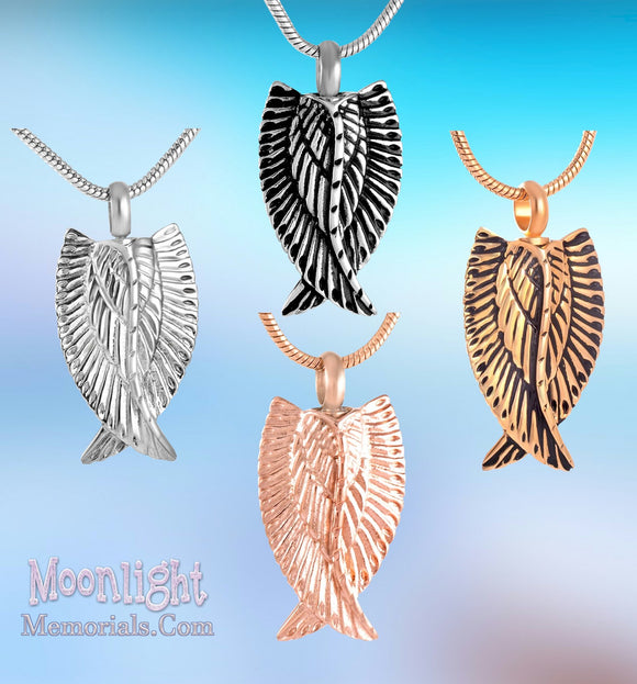 Wings Angels Urn Cremation Pendant Ash Holder Memorial Necklace