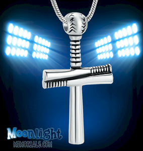 Baseball Bat Cross Cremation Urn Necklace