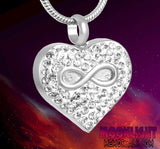 Heart Infinity Crystal Cremation Hour Glass Urn Keepsake Ashes Memorial Necklace