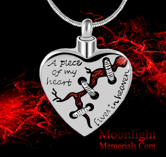 A piece of my heart lives in heaven Urn Cremation Pendant Ashes Holder Memorial Necklace