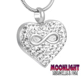 Heart Infinity Crystal Cremation Hour Glass Urn Keepsake Ashes Memorial Necklace