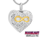 Heart Infinity Crystal Cremation Hour Glass Urn Keepsake Ashes Memorial Necklace