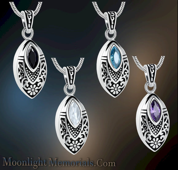 Flower Teardrop Crystal Urn Cremation Necklace