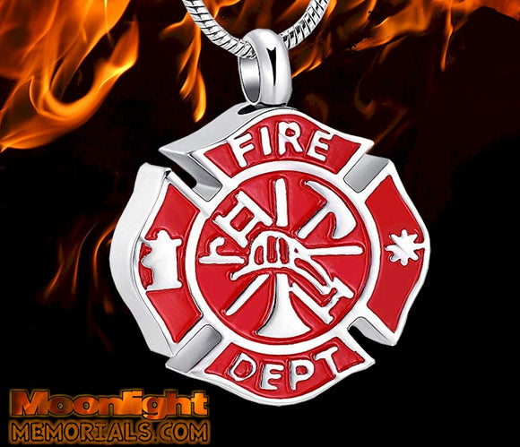 Fire Dept Urn Red Print Pet Heart Urn Cremation Ashes Necklace