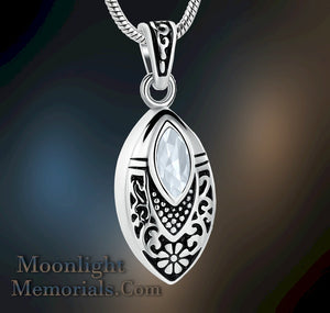 Flower Teardrop Crystal Urn Cremation Necklace