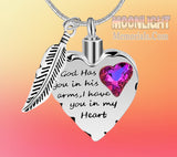 God has you in his arms Heart Crystal Urn Cremation Necklace