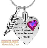 God has you in his arms Heart Crystal Urn Cremation Necklace