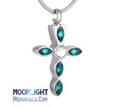 Christian Cross Crystal Color Urn Cremation Necklace