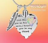 God has you in his arms Heart Crystal Urn Cremation Necklace