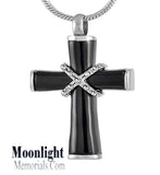 Cross Crystal Black Cremation Urn Necklace