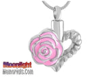 Heart Rose Flower Urn Cremation Necklace