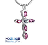 Christian Cross Crystal Color Urn Cremation Necklace