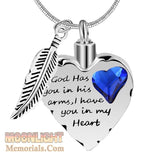 God has you in his arms Heart Crystal Urn Cremation Necklace