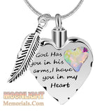 God has you in his arms Heart Crystal Urn Cremation Necklace