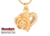 Heart Rose Flower Urn Cremation Necklace