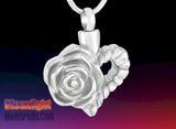 Heart Rose Flower Urn Cremation Necklace