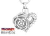 Heart Rose Flower Urn Cremation Necklace