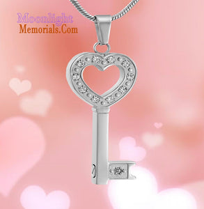 Key of Life Heart Crystal Urn Cremation Pendant Ashes Holder Memorial Necklace