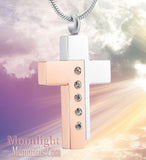 Cross Crystal 2 Tone Urn Cremation Pendant Ash Holder Memorial Necklace