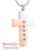 Cross Crystal 2 Tone Urn Cremation Pendant Ash Holder Memorial Necklace