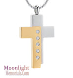 Cross Crystal 2 Tone Urn Cremation Pendant Ash Holder Memorial Necklace