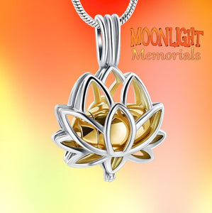 Lotus flower Locket Urn Cremation Pendant Ash Holder Memorial Necklace